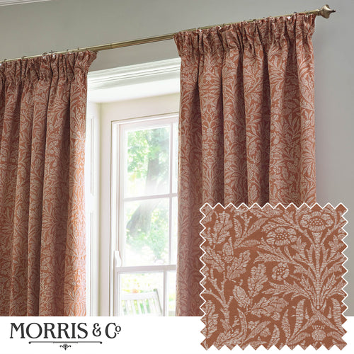 Floral Red Curtains - Acorn Tonal Matt Jacquard Room Darkening Pencil Pleat Curtains Brick Morris & Co