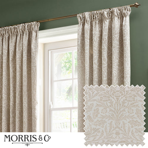 Floral Cream Curtains - Acorn Tonal Matt Jacquard Room Darkening Pencil Pleat Curtains Ivory Morris & Co