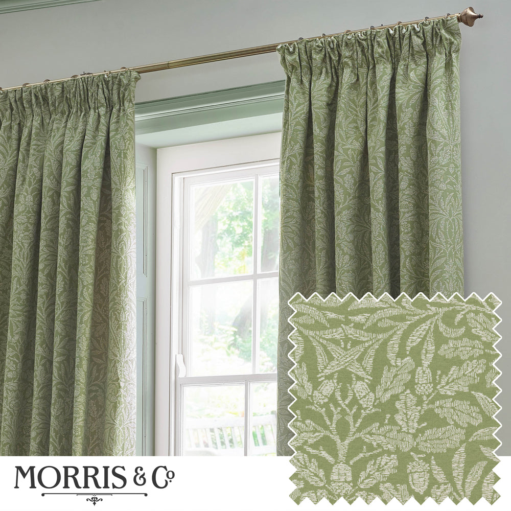 Acorn Tonal Green Matt Jacquard Pencil Pleat Curtains | Sage