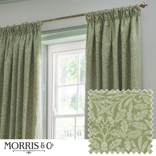 Floral Green Curtains - Acorn Tonal Matt Jacquard Room Darkening Pencil Pleat Curtains Sage Morris & Co