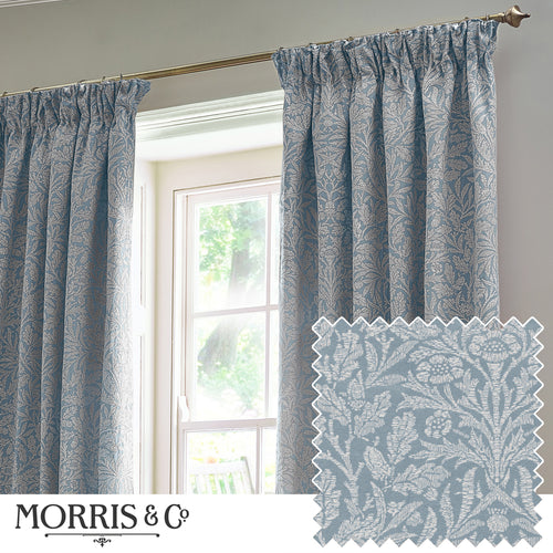 Floral Blue Curtains - Acorn Tonal Fully Lined Matt Jacquard Pencil Pleat Curtains Wedgewood Morris & Co