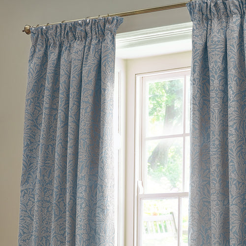 Floral Blue Curtains - Acorn Tonal Fully Lined Matt Jacquard Pencil Pleat Curtains Wedgewood Morris & Co