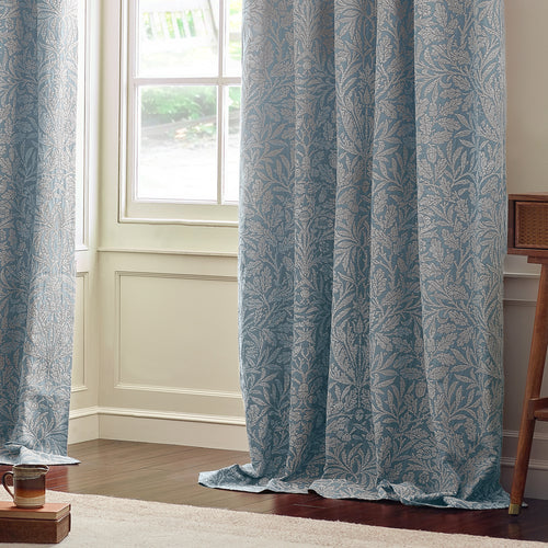 Floral Blue Curtains - Acorn Tonal Fully Lined Matt Jacquard Pencil Pleat Curtains Wedgewood Morris & Co