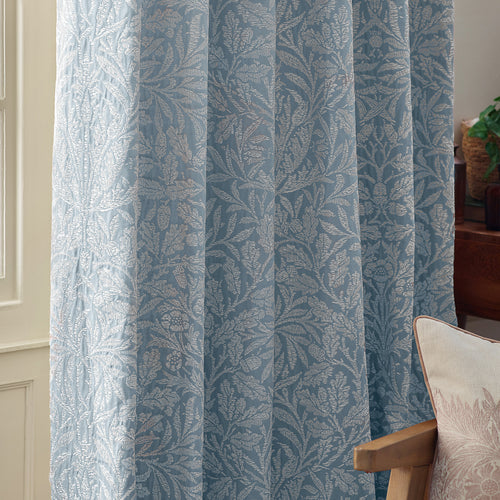 Floral Blue Curtains - Acorn Tonal Fully Lined Matt Jacquard Pencil Pleat Curtains Wedgewood Morris & Co