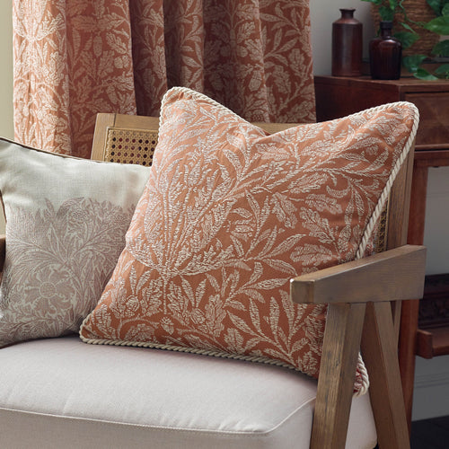Floral Orange Cushions - Acorn Tonal Jacquard Feather Rich Filled Cushion Brick Morris & Co