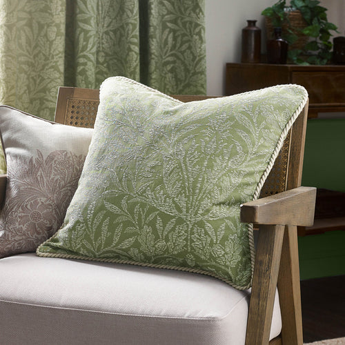 Floral Green Cushions - Acorn Tonal Jacquard Feather Rich Filled Cushion Sage Morris & Co
