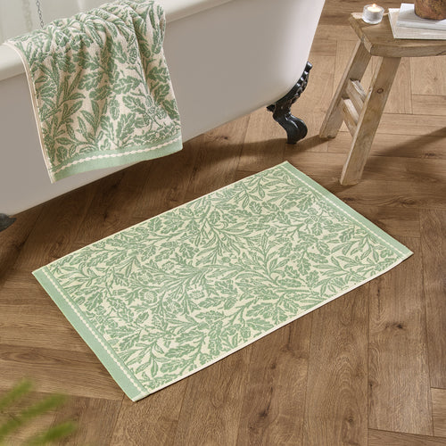 Floral Green Bathroom - Acorn 100% Cotton Bath Mat Sage Green Morris & Co