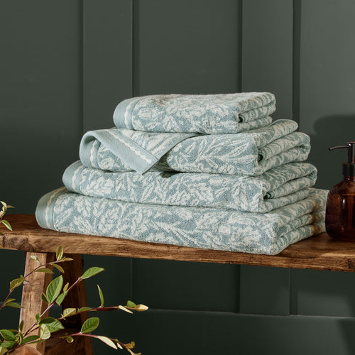 Floral Blue Bathroom - Acorn 100% Cotton Jacquard Towels Mineral Blue Morris & Co