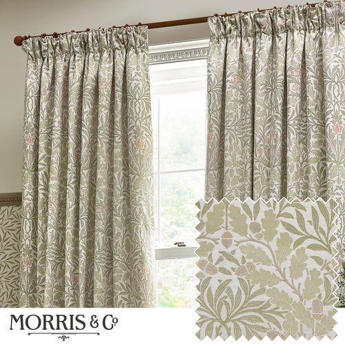Floral Beige Curtains - Acorn Multi Floral Jacquard Room Darkening Pencil Pleat Curtains Stone/Sage Morris & Co