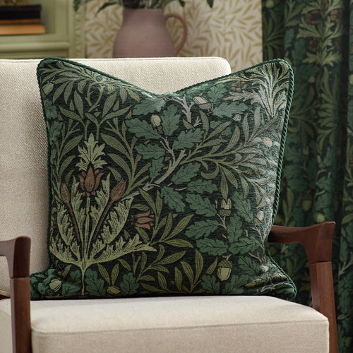 Floral Green Cushions - Acorn Multi Jacquard Feather Rich Filled Cushion Thyme/Forest Morris & Co