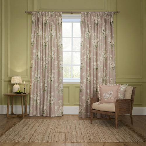 Floral Pink Curtains - Adele Floral Chenille Pencil Pleat Curtains Rose Sanderson