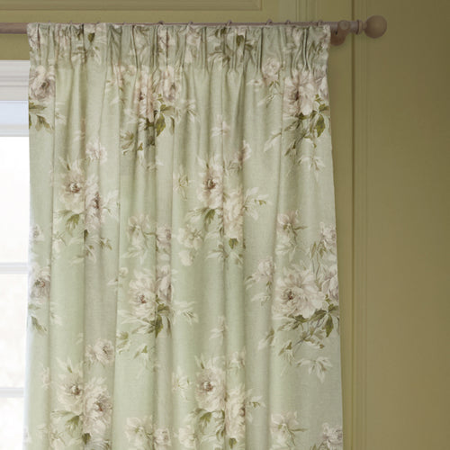 Floral Green Curtains - Adele Floral Chenille Pencil Pleat Curtains Sage Sanderson