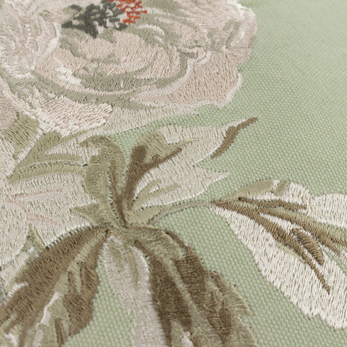 Floral Green Cushions - Adele Floral Embroidered Feather Rich Filled Cushion Sage Sanderson