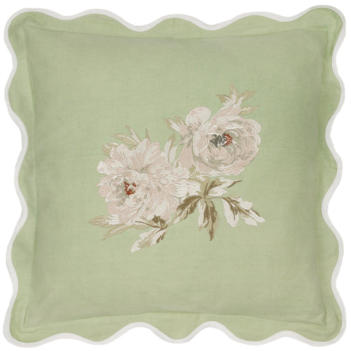 Floral Green Cushions - Adele Floral Embroidered Feather Rich Filled Cushion Sage Sanderson