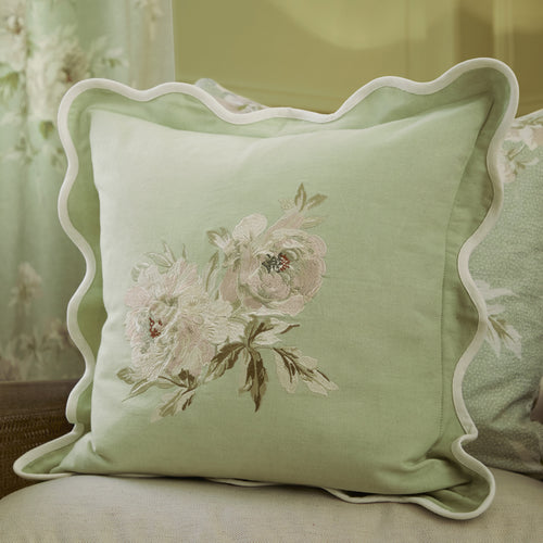 Adele Floral Embroidered Cushion Sage