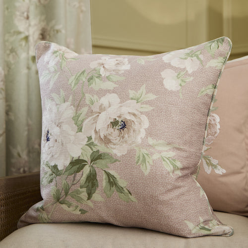 Floral Pink Cushions - Adele Floral Chenille Feather Rich Filled Cushion Rose Sanderson