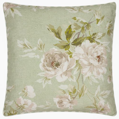 Floral Green Cushions - Adele Floral Chenille Feather Rich Filled Cushion Sage Sanderson