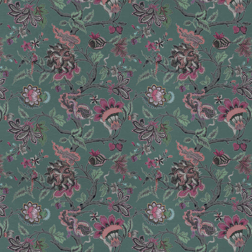 Floral Green Fabric - Adhira Printed Cotton Fabric (By The Metre) Onyx Voyage Maison