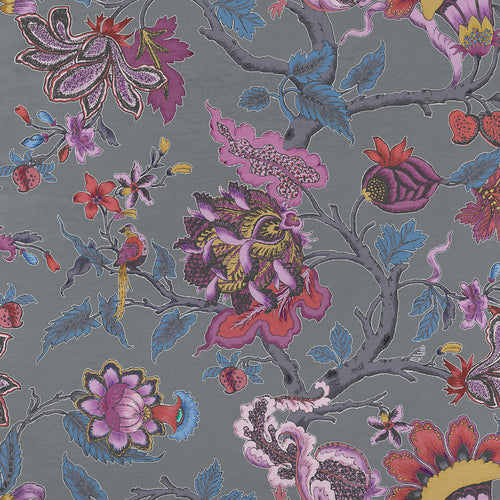 Floral Grey Fabric - Adhira Printed Cotton Fabric (By The Metre) Slate Voyage Maison