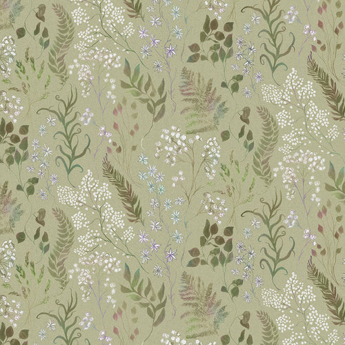 Floral Green Fabric - Aileana Printed Cotton Fabric (By The Metre) Moss Voyage Maison