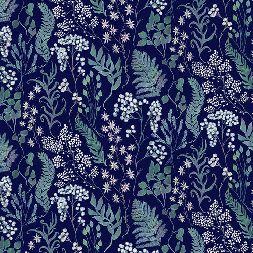 Floral Blue Fabric - Aileana Printed Cotton Fabric (By The Metre) Ocean Voyage Maison