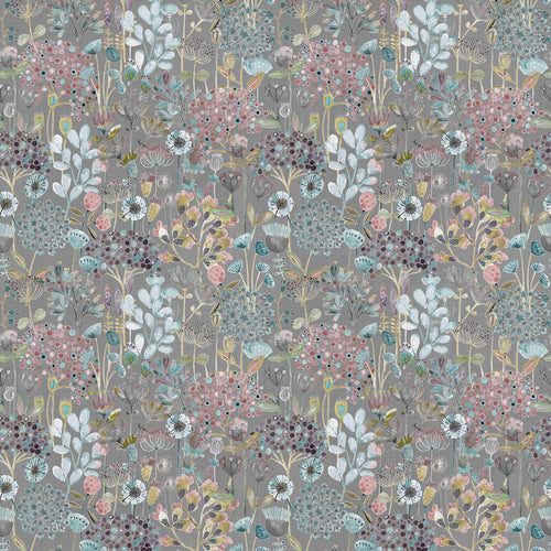 Floral Grey Fabric - Ailsa Printed Cotton Fabric (By The Metre) Granite Voyage Maison