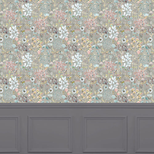 Floral Grey Wallpaper - Ailsa  1.4m Wide Width Wallpaper (By The Metre) Granite Voyage Maison