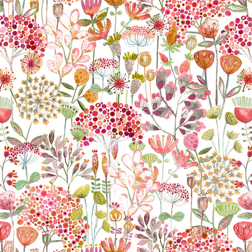 Floral Orange Wallpaper - Ailsa  1.4m Wide Width Wallpaper (By The Metre) Summer Voyage Maison