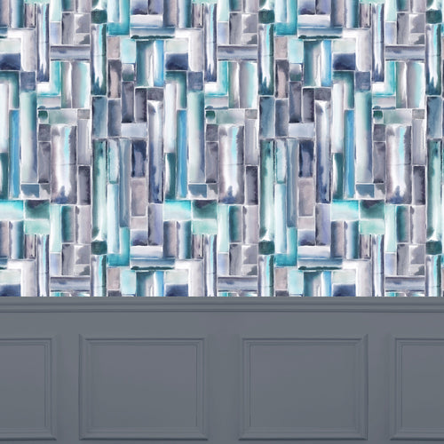 Abstract Blue Wallpaper - Albers  1.4m Wide Width Wallpaper (By The Metre) Azurite Voyage Maison