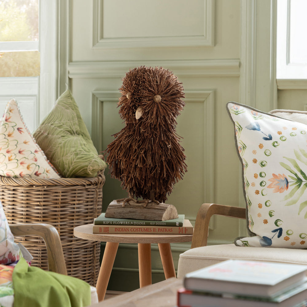 Alfred Brown Hand Crafted Standing Owl Wooden Sculpture | Brown