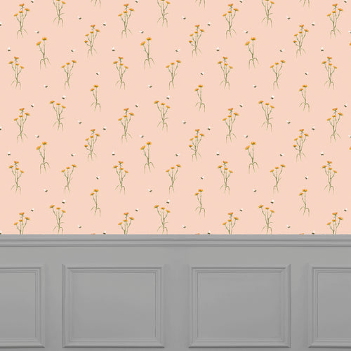 Floral Orange Wallpaper - Allimore  1.4m Wide Width Wallpaper (By The Metre) Apricot Voyage Maison