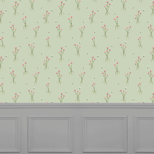 Floral Green Wallpaper - Allimore  1.4m Wide Width Wallpaper (By The Metre) Sage Voyage Maison