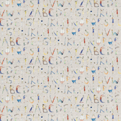  Beige Fabric - Alphabet People Printed Cotton Fabric (By The Metre) Oat Voyage Maison