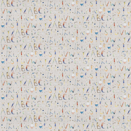 Beige Fabric - Alphabet People Printed Cotton Fabric (By The Metre) Oat Voyage Maison