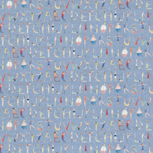  Blue Fabric - Alphabet People Printed Cotton Fabric (By The Metre) Sky Voyage Maison
