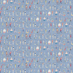 Alphabet People Printed Cotton Fabric (By The Metre) Sky