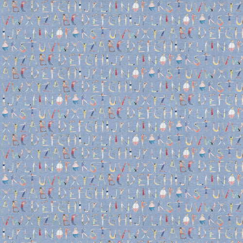  Blue Fabric - Alphabet People Printed Cotton Fabric (By The Metre) Sky Voyage Maison