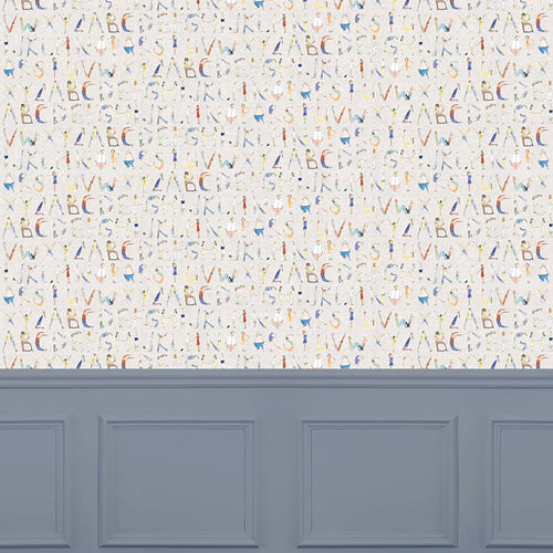  Beige Wallpaper - Alphabet People  1.4m Wide Width Wallpaper (By The Metre) Oat Voyage Maison
