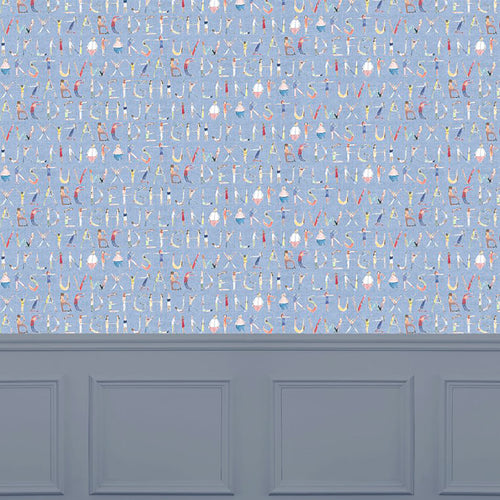  Blue Wallpaper - Alphabet People  1.4m Wide Width Wallpaper (By The Metre) Sky Voyage Maison
