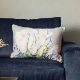 Marie Burke Alston Printed Feather Cushion in Bluebell