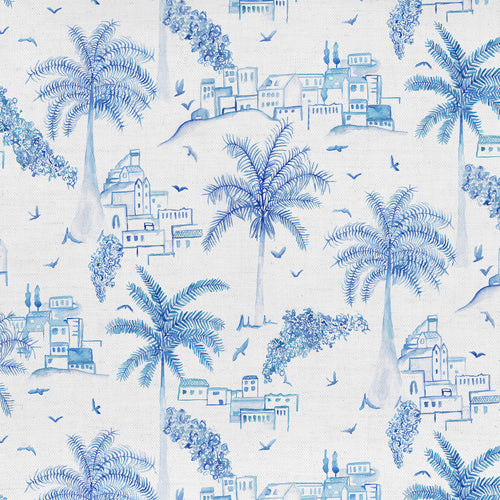 Samples - Altea Printed Cotton Fabric Sample Swatch Cobalt Voyage Maison
