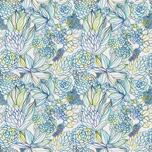 Floral Blue Fabric - Althorp Printed Cotton Fabric (By The Metre) Capri Blue Voyage Maison