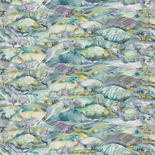 Abstract Blue Fabric - Ambleside Printed Cotton Fabric (By The Metre) Teal Voyage Maison