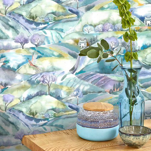 Abstract Blue Wallpaper - Ambleside  1.4m Wide Width Wallpaper (By The Metre) Teal Voyage Maison