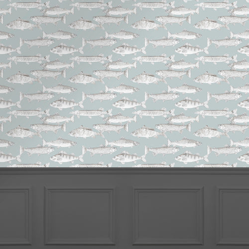 Animal Blue Wallpaper - Aquarius  1.4m Wide Width Wallpaper (By The Metre) Duck Egg Voyage Maison