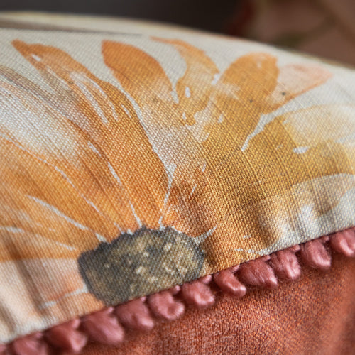 Floral Yellow Cushions - Ardmaddy Printed Feather Filled Cushion Apricot Voyage Maison