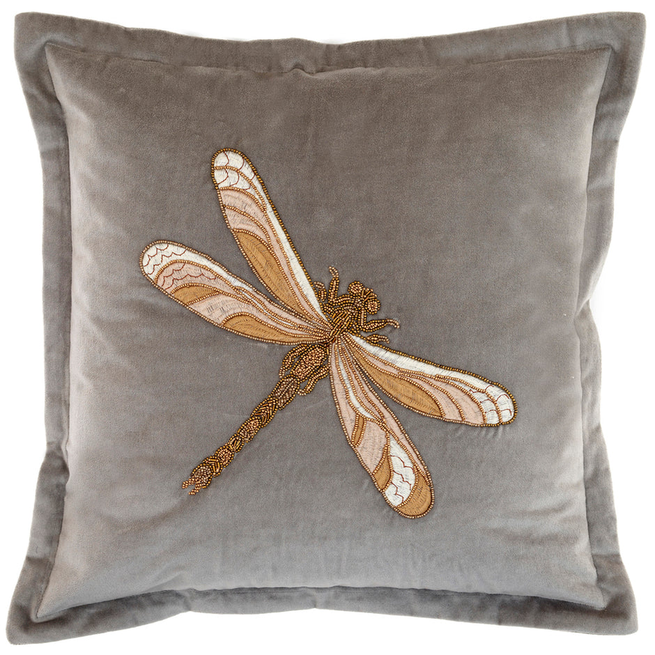 Aria Grey Embroidered Feather Filled Cushion Grey Cushions Voyage Maison