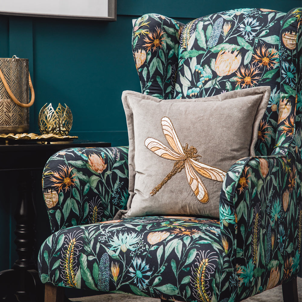 Aria Grey Embroidered Feather Filled Cushion | Grey Cushions | Voyage ...