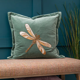 Voyage Maison Aria Embroidered Feather Cushion in Teal