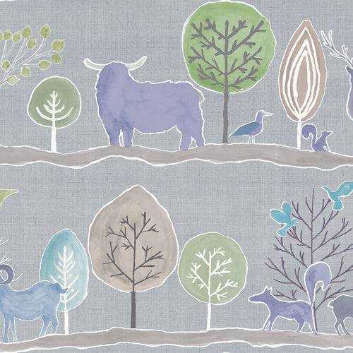 Animal Grey Fabric - Ariundle Printed Cotton Fabric (By The Metre) Cornflower Voyage Maison
